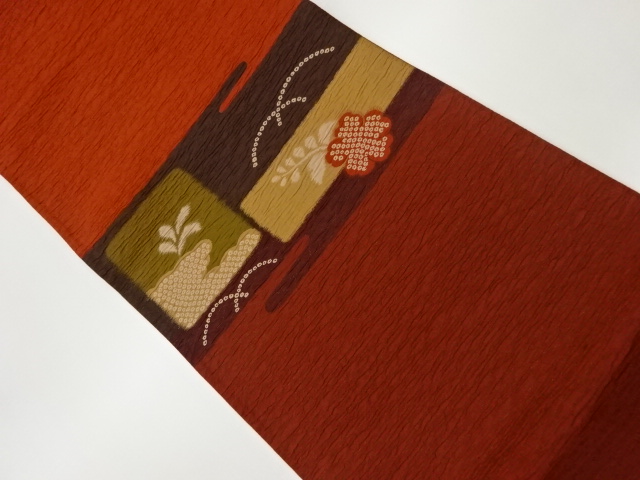 ふくれ織ヱ霞に雲：花・鹿の子模様織出し袋帯